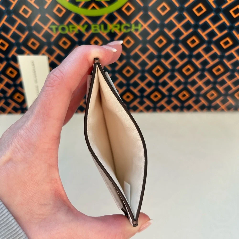 Tory Burch Emerson Soft Color Block Slim Card Case Optic White Moose Gold